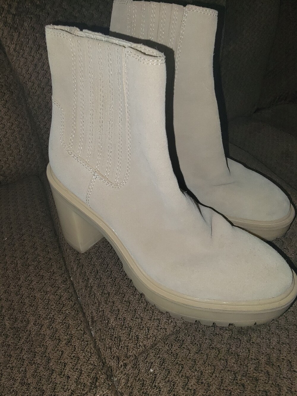 Dolce Vita Women’s Beige Suede Block Heel Ankle Boots